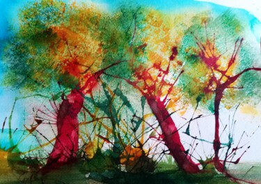 Painting titled "Paysage 3" by Myind, Original Artwork, Watercolor