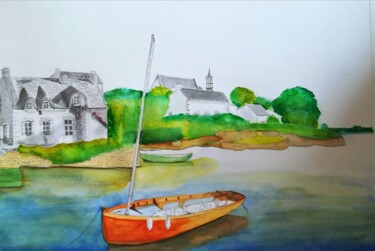 Peinture intitulée "Paysage breton" par Myind, Œuvre d'art originale, Aquarelle