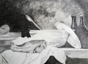 Dessin intitulée "Bol de soupe blanc,…" par Myind, Œuvre d'art originale, Crayon