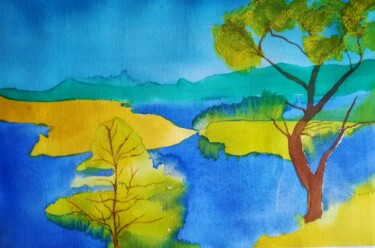 Painting titled "Côte d'Azur" by Myind, Original Artwork, Watercolor