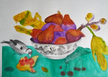 Peinture intitulée "Figues dans une cou…" par Myind, Œuvre d'art originale, Aquarelle