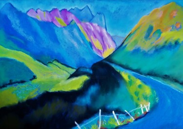 Dessin intitulée "Montagnes, d'après…" par Myind, Œuvre d'art originale, Pastel