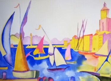 Painting titled "Saint Tropez, d'apr…" by Myind, Original Artwork, Watercolor