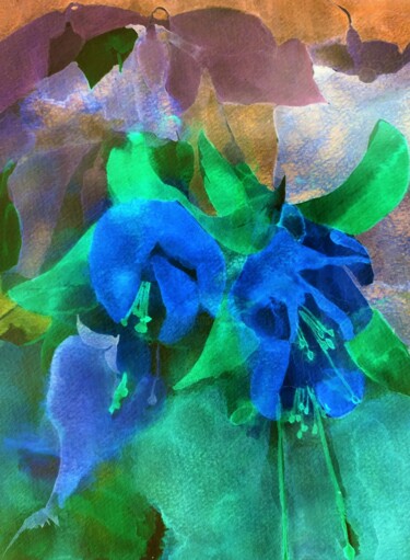Arts numériques intitulée "Fleurs bleues" par Myind, Œuvre d'art originale, Travail numérique 2D