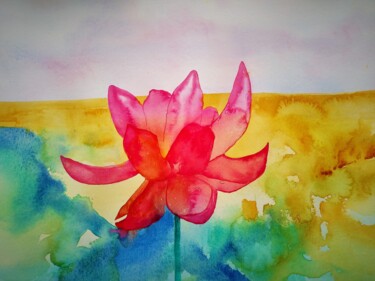 Peinture intitulée "Lotus épanoui" par Myind, Œuvre d'art originale, Aquarelle