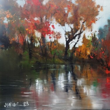 Pintura titulada "Ein Teich im Herbst" por Mykhailo Yudovskyi, Obra de arte original, Oleo