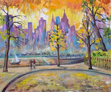 Malarstwo zatytułowany „Manhattan View” autorstwa Mykhaylo Barabash, Oryginalna praca, Akryl Zamontowany na Drewniana rama n…