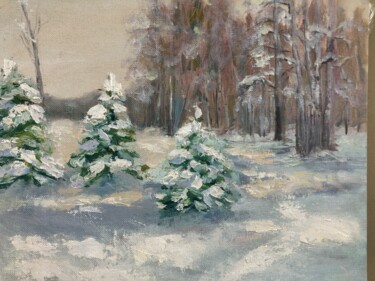 Painting titled "Landscape with gree…" by Myko Tinka, Original Artwork, Oil