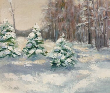 Painting titled "Winter’s trees" by Myko Tinka, Original Artwork, Oil