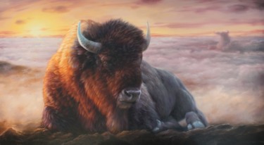 Картина под названием "Wild bison" - Mykola Kaftan, Подлинное произведение искусства, Масло
