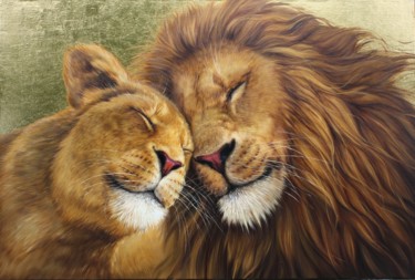 Картина под названием "Lions and love" - Mykola Kaftan, Подлинное произведение искусства, Масло