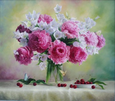 Картина под названием "Spring flowers" - Mykola Kaftan, Подлинное произведение искусства, Масло