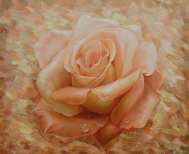 Картина под названием "Beige rose" - Mykola Kaftan, Подлинное произведение искусства, Масло