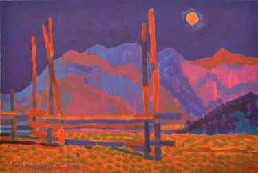 Peinture intitulée "The moon over the m…" par Mykola Kozlovskyi, Œuvre d'art originale, Acrylique