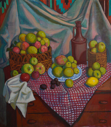 Schilderij getiteld "Apples" door Mykola Kozlovskyi, Origineel Kunstwerk, Olie