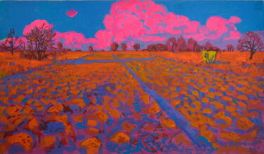 Pintura intitulada "Landscape with plow…" por Mykola Kozlovskyi, Obras de arte originais, Acrílico