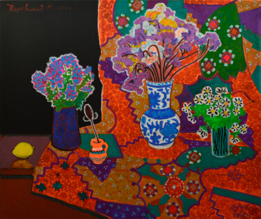 Картина под названием "Still life with flo…" - Mykola Kozlovskyi, Подлинное произведение искусства, Акрил Установлен на Дере…