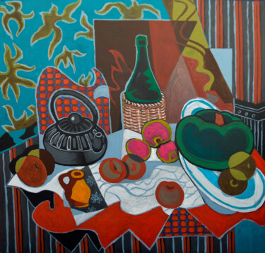 Painting titled "Still life with a t…" by Mykola Kozlovskyi, Original Artwork, Oil Mounted on Other rigid panel