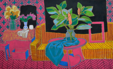 Картина под названием "Рожева кімната" - Mykola Kozlovskyi, Подлинное произведение искусства, Акрил Установлен на Деревянная…