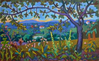 Malerei mit dem Titel "Under the apple tree" von Mykola Kozlovskyi, Original-Kunstwerk, Öl