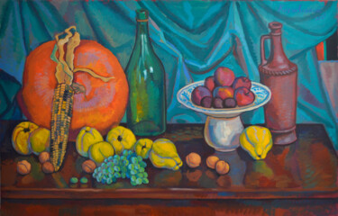 Painting titled "Still life with qui…" by Mykola Kozlovskyi, Original Artwork, Oil