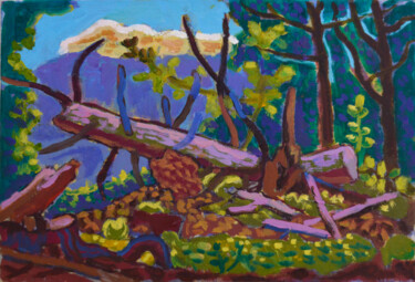 Painting titled "Forest in the mount…" by Mykola Kozlovskyi, Original Artwork, Oil Mounted on Cardboard
