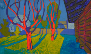 Painting titled "Red trees" by Mykola Kozlovskyi, Original Artwork, Acrylic
