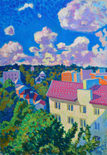 Peinture intitulée "Sunny day. The view…" par Mykola Kozlovskyi, Œuvre d'art originale, Acrylique