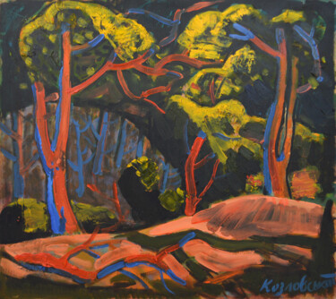 Peinture intitulée "Trees in Iron Water…" par Mykola Kozlovskyi, Œuvre d'art originale, Huile