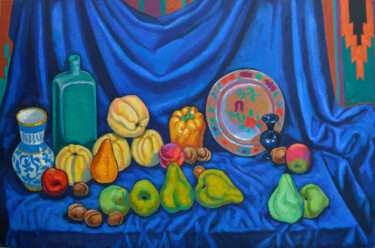 Pintura titulada "Still life with app…" por Mykola Kozlovskyi, Obra de arte original, Oleo Montado en Cartulina