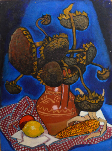 Painting titled "Still life" by Mykola Kozlovskyi, Original Artwork, Oil Mounted on Wood Stretcher frame