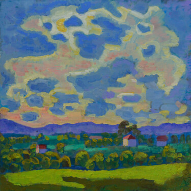Peinture intitulée "Landscape with clou…" par Mykola Kozlovskyi, Œuvre d'art originale, Huile