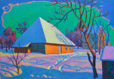 Painting titled "Winter in Stupnytsi…" by Mykola Kozlovskyi, Original Artwork, Acrylic