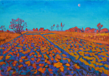 Schilderij getiteld "Landscape with plow…" door Mykola Kozlovskyi, Origineel Kunstwerk, Olie