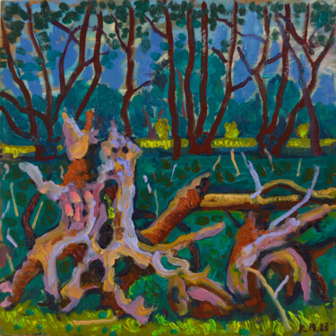 Schilderij getiteld "Willows" door Mykola Kozlovskyi, Origineel Kunstwerk, Olie