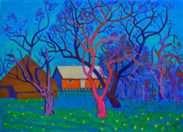 Malerei mit dem Titel "Apple trees" von Mykola Kozlovskyi, Original-Kunstwerk, Acryl