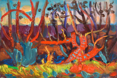 Pintura intitulada "Red willows" por Mykola Kozlovskyi, Obras de arte originais, Óleo