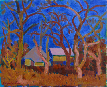 Peinture intitulée "Apple trees. Warm w…" par Mykola Kozlovskyi, Œuvre d'art originale, Huile