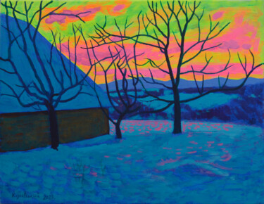 Painting titled "Winter twilight." by Mykola Kozlovskyi, Original Artwork, Acrylic