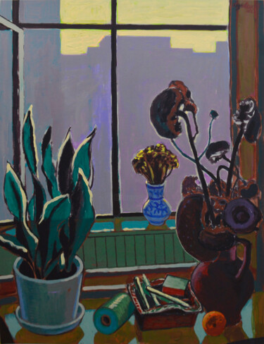 Schilderij getiteld "On the windowsill.…" door Mykola Kozlovskyi, Origineel Kunstwerk, Acryl