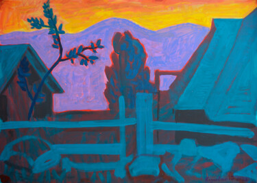 Картина под названием "Twilight. Mountains" - Mykola Kozlovskyi, Подлинное произведение искусства, Акрил