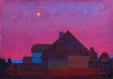 Pintura titulada "Landscape with stars" por Mykola Kozlovskyi, Obra de arte original, Acrílico