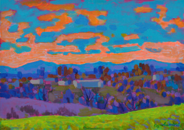 Картина под названием "Autumn sky. Landsca…" - Mykola Kozlovskyi, Подлинное произведение искусства, Акрил