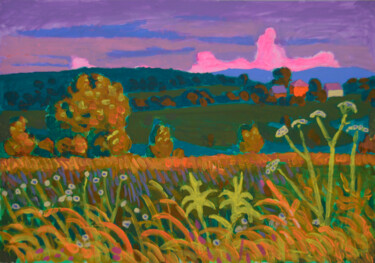 Pintura intitulada "Evening. Pink cloud…" por Mykola Kozlovskyi, Obras de arte originais, Acrílico