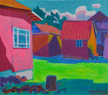 Schilderij getiteld "Yard. No. 2" door Mykola Kozlovskyi, Origineel Kunstwerk, Acryl