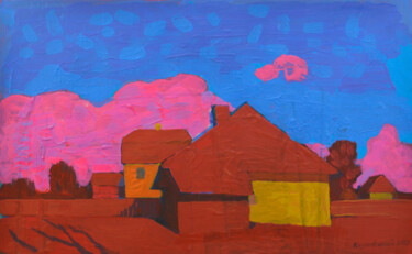 Malerei mit dem Titel "Houses. village mot…" von Mykola Kozlovskyi, Original-Kunstwerk, Acryl