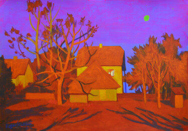 Schilderij getiteld "Evening. Orange lig…" door Mykola Kozlovskyi, Origineel Kunstwerk, Acryl