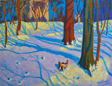 Malerei mit dem Titel "The first snow" von Mykola Kozlovskyi, Original-Kunstwerk, Acryl