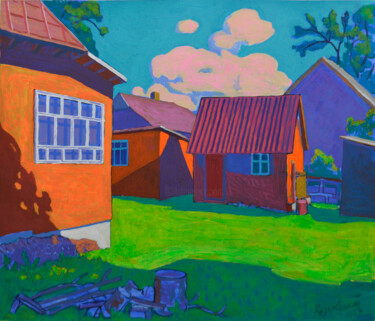 Malerei mit dem Titel "In the courtyard" von Mykola Kozlovskyi, Original-Kunstwerk, Acryl