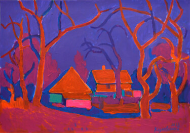 Painting titled "Red evening" by Mykola Kozlovskyi, Original Artwork, Acrylic